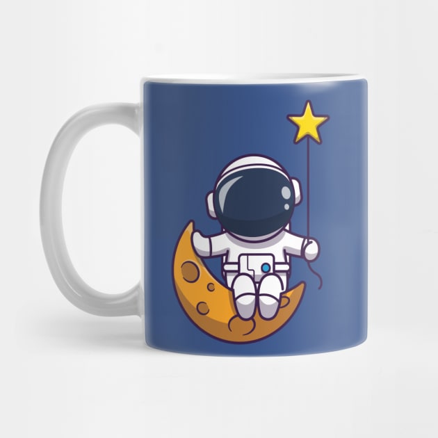 Cute Astronaut Sitting On Moon With Star Cartoon by Catalyst Labs